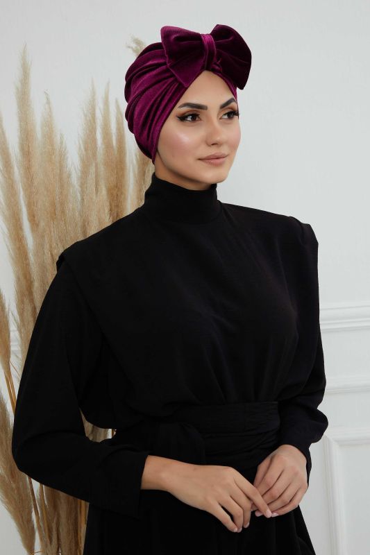 Bow Velvet Bonnet,B-27K Purple - 4