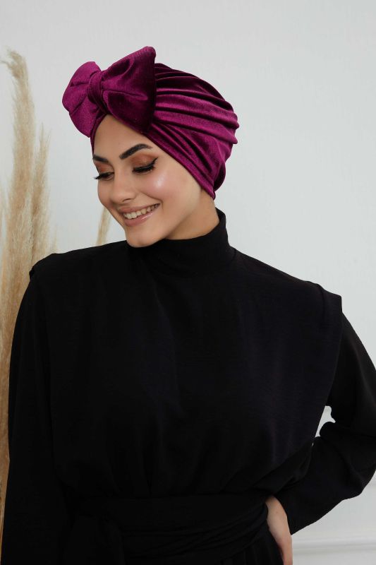 Bow Velvet Bonnet,B-27K Purple - 5