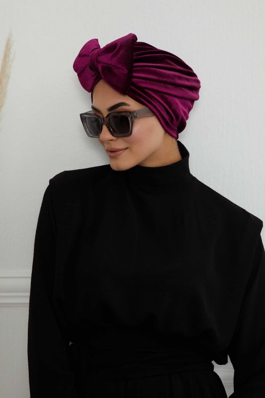Bow Velvet Bonnet,B-27K Purple - 8