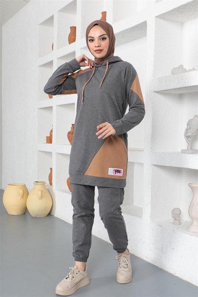 Garnili Eşofman Takımı ANTRASİT - Thumbnail