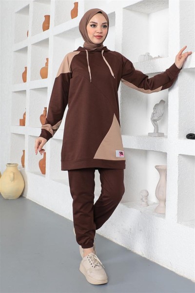 MG - Garnili Eşofman Takımı KAHVERENGİ