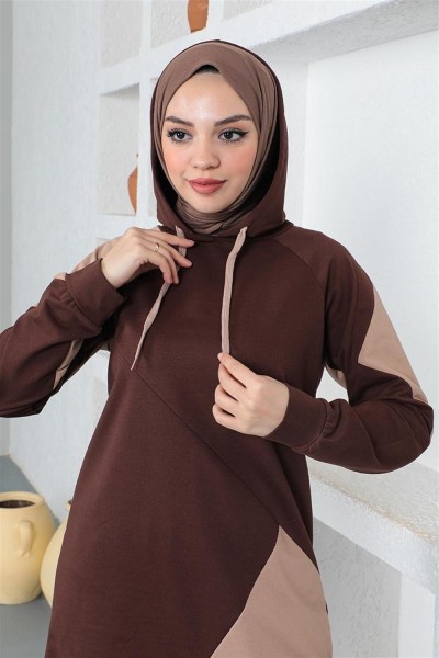 Garnili Eşofman Takımı KAHVERENGİ - Thumbnail