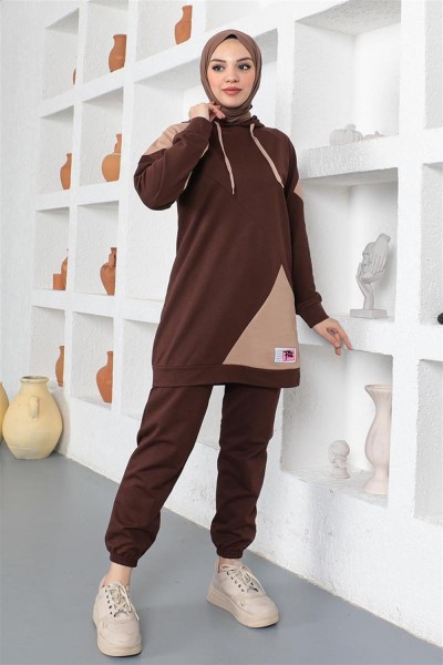 Garnili Eşofman Takımı KAHVERENGİ - Thumbnail