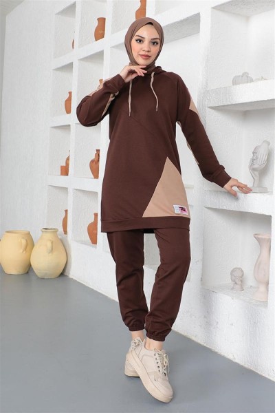 Garnili Eşofman Takımı KAHVERENGİ - Thumbnail