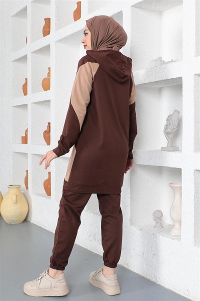 Garnili Eşofman Takımı KAHVERENGİ - Thumbnail