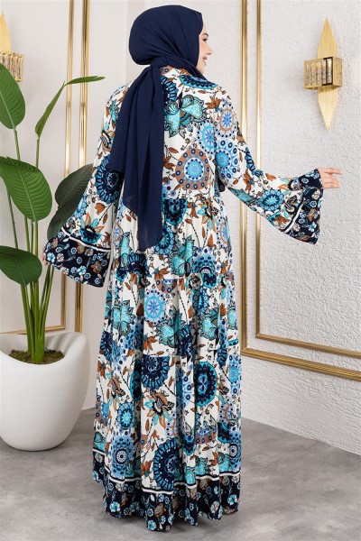 Geniş Kol Tesettür Elbise LACİVERT - Thumbnail