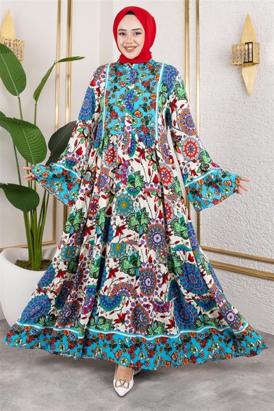 SGS - Geniş Kol Tesettür Elbise MAVİ