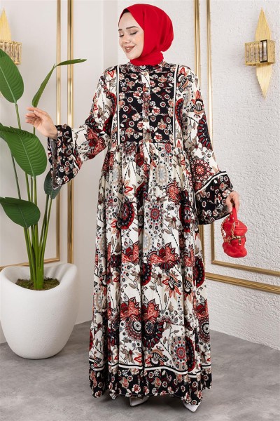 Geniş Kol Tesettür Elbise SİYAH - Thumbnail