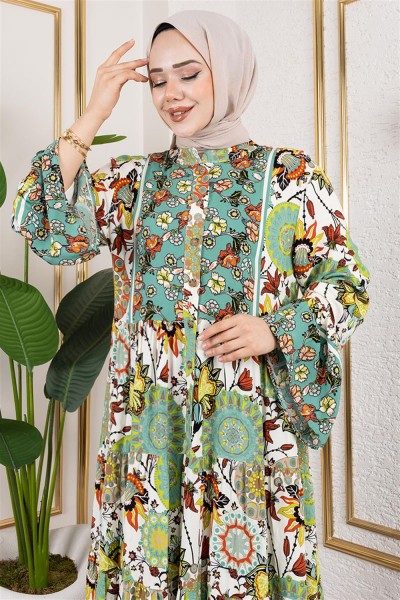 SGS - Geniş Kol Tesettür Elbise YEŞİL