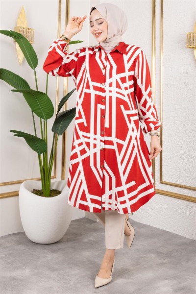 SGS - Geometrik Desen Viskon Tunik BORDO