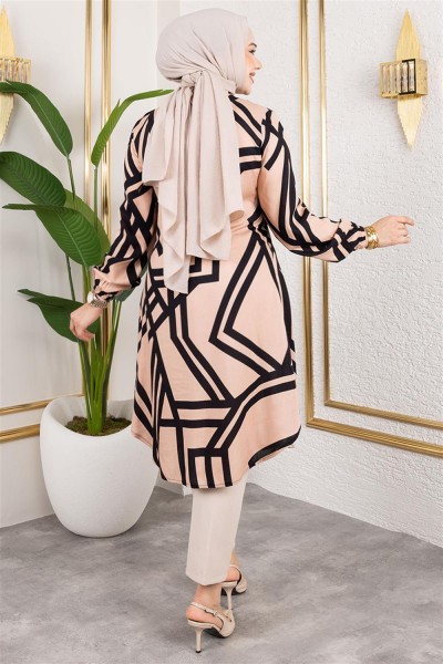 Geometrik Desen Viskon Tunik VİZON SİYAH - Thumbnail