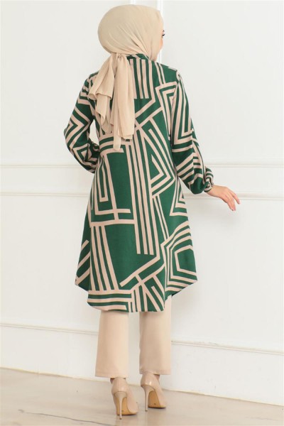 Geometrik Desen Viskon Tunik ZÜMRÜT YEŞİLİ - Thumbnail