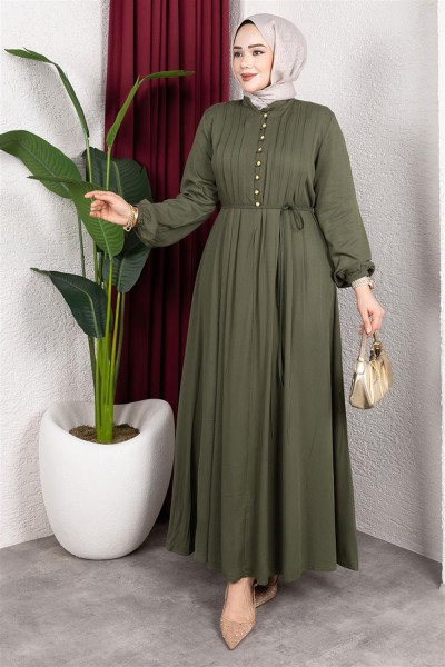 SGS - Gold Düğmeli Belmando Elbise HAKİ