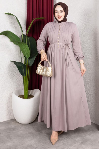 SGS - Gold Düğmeli Belmando Elbise VİZON