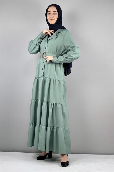 Gömlek Yaka Elbise ÇAĞLA YEŞİLİ - Thumbnail
