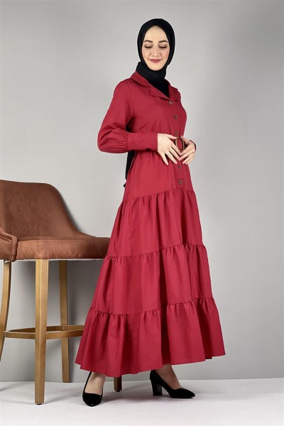 END - Gömlek Yaka Elbise KIRMIZI