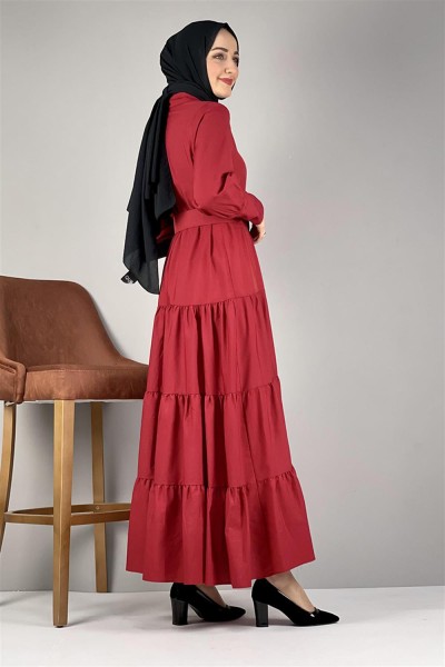 Gömlek Yaka Elbise KIRMIZI - Thumbnail