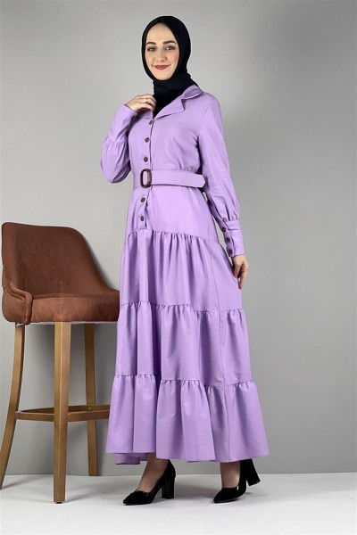 Gömlek Yaka Elbise LİLA - Thumbnail