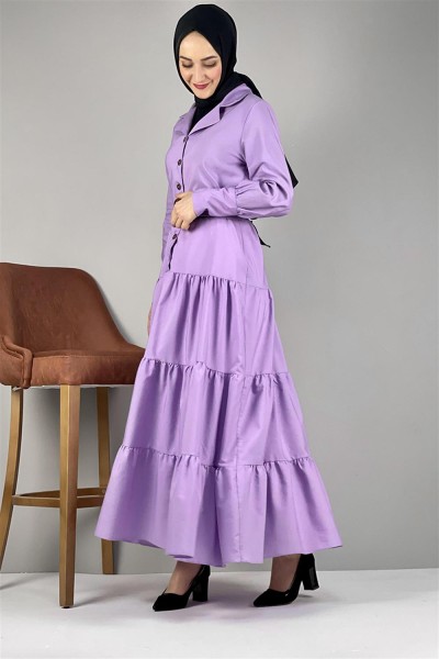 Gömlek Yaka Elbise LİLA - Thumbnail