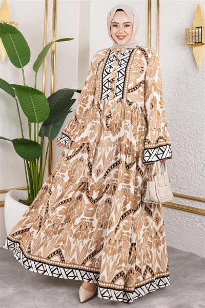 Hale Viskon Elbise TABA - Thumbnail