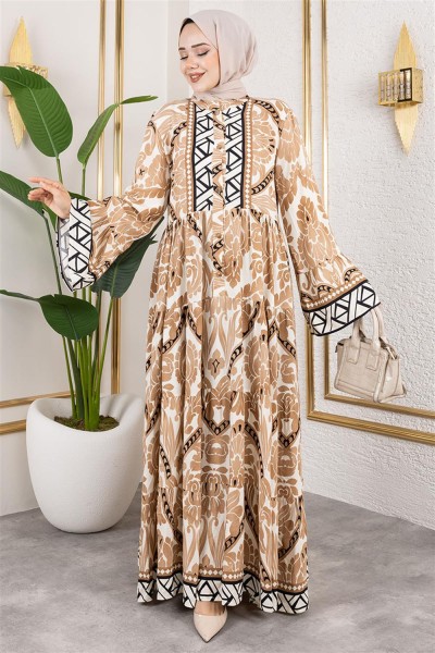 Hale Viskon Elbise TABA - Thumbnail