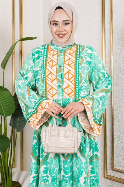 Hale Viskon Elbise YEŞİL - Thumbnail