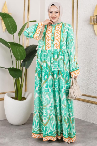 Hale Viskon Elbise YEŞİL - Thumbnail