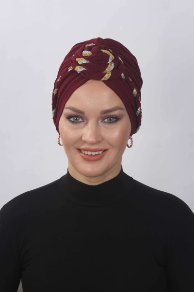 Hazır Simli Dolama Örgülü Bordo - 2