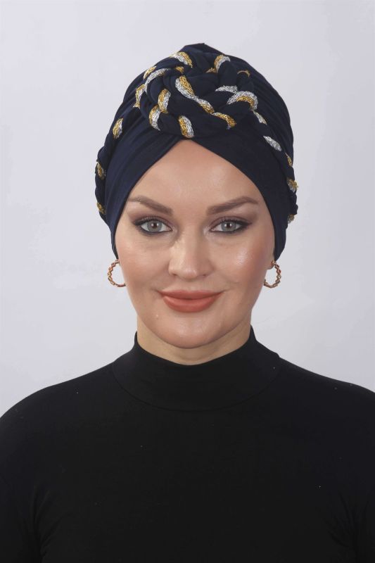 Hazır Simli Dolama Örgülü Lacivert - 1