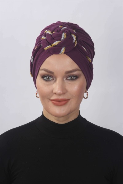 Hazır Simli Dolama Örgülü Mürdüm - 2