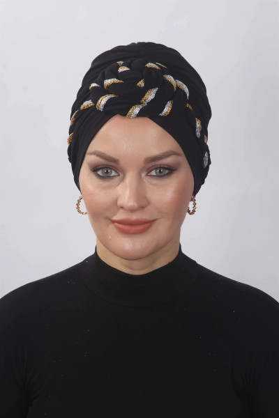 Hazır Simli Dolama Örgülü Siyah - 2