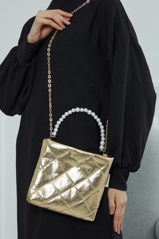 حقيبة صغيرة بمقبض لؤلؤي، ذهبي CE-6 - 4