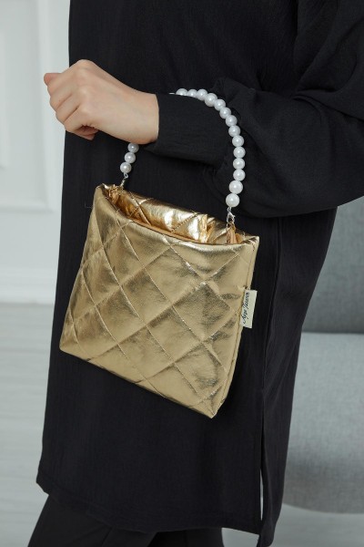 Mini Bag with Pearl Handle,CE-6 Gold - Thumbnail