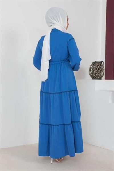 İşleme Detaylı Tesettür Elbise İNDİGO - Thumbnail