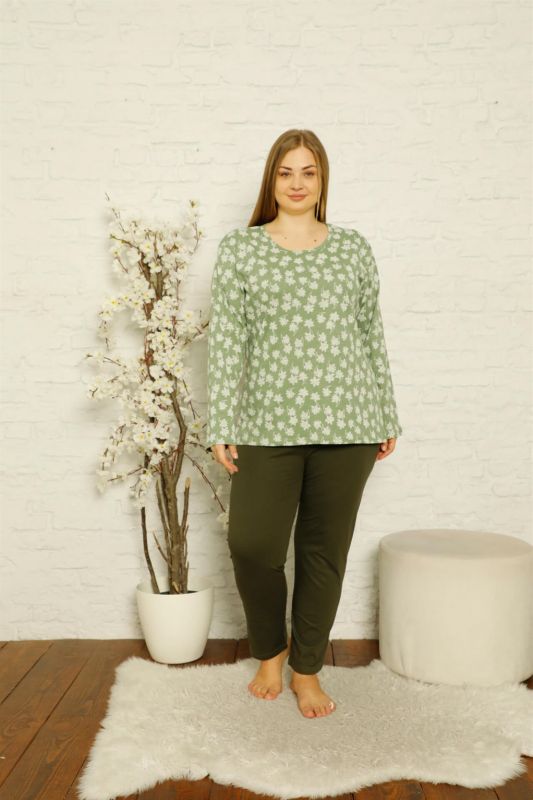 Kadın %100 Pamuk Cepli Uzun Kol Büyük Beden Pijama Takım 202118 - 2
