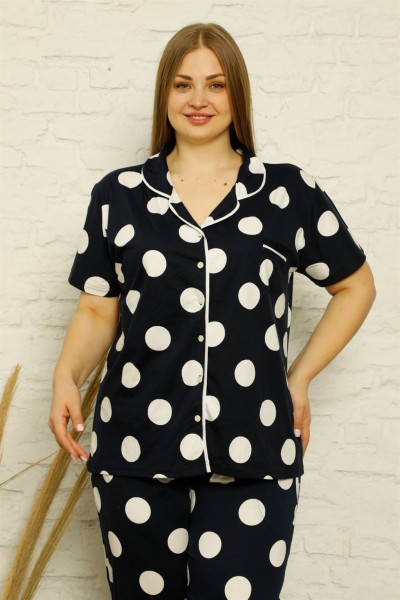 Moda Çizgi - Moda Çizgi Kadın Pamuklu Cepli Kısa Kol Büyük Beden Pijama Takım 202123