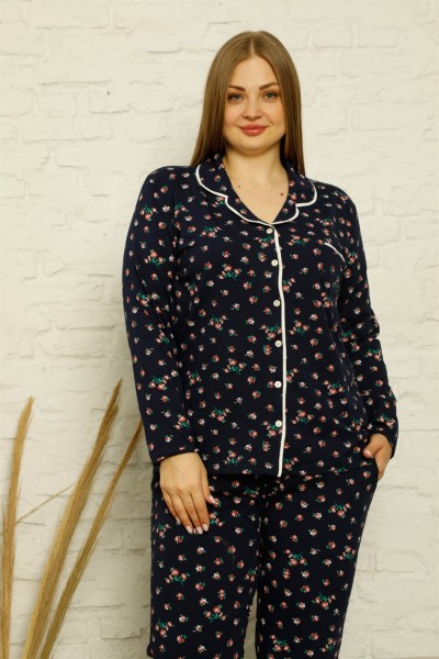 Moda Çizgi - Moda Çizgi Kadın Pamuklu Cepli Uzun Kol Büyük Beden Pijama Takım 202127