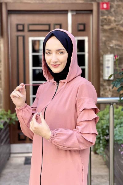 Moda Çizgi - Kapişonlu Kap Gül Kurusu