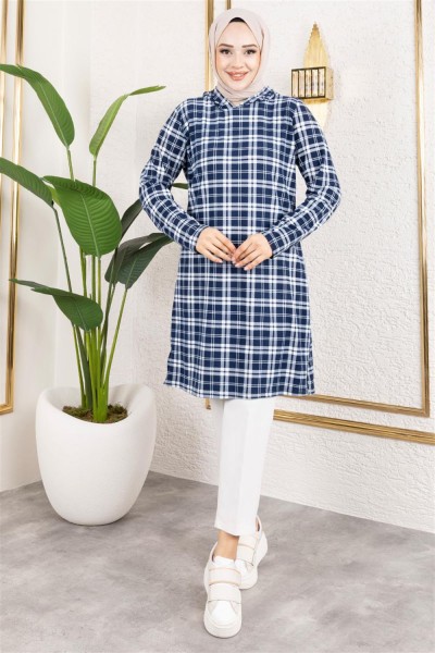 Kapşonlu Kışlık Spor Tunik LACİVERT - Thumbnail