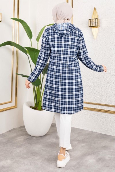 Kapşonlu Kışlık Spor Tunik LACİVERT - Thumbnail