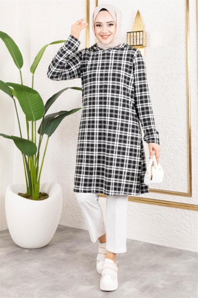 MYS - Kapşonlu Kışlık Spor Tunik SİYAH