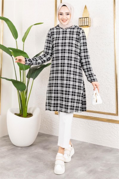 Kapşonlu Kışlık Spor Tunik SİYAH - Thumbnail