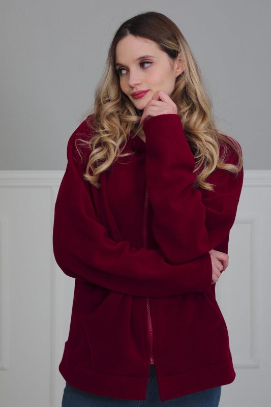 Kapüşonlu Fermuarlı Cepli Polar Sweatshirt,SW-3 Bordo - 2