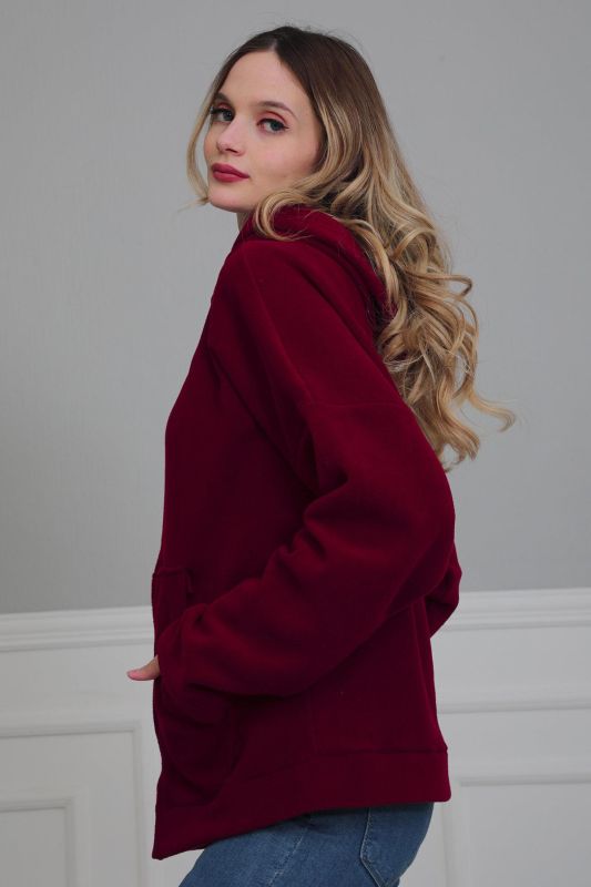 Kapüşonlu Fermuarlı Cepli Polar Sweatshirt,SW-3 Bordo - 5