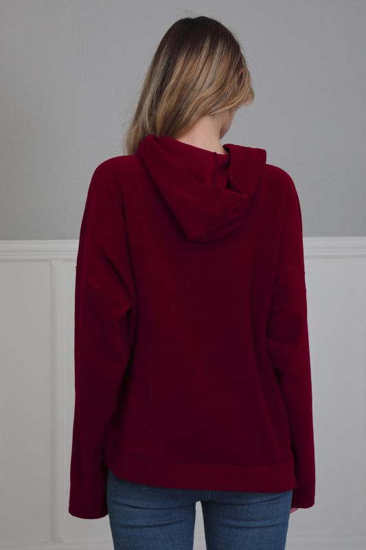 Kapüşonlu Fermuarlı Cepli Polar Sweatshirt,SW-3 Bordo - 7