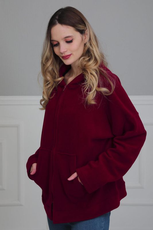 Kapüşonlu Fermuarlı Cepli Polar Sweatshirt,SW-3 Bordo - 1