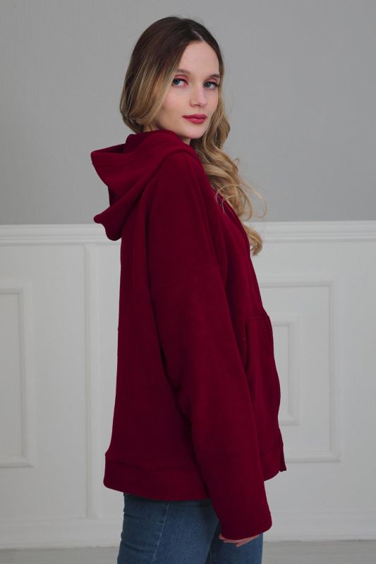 Kapüşonlu Fermuarlı Cepli Polar Sweatshirt,SW-3 Bordo - 3