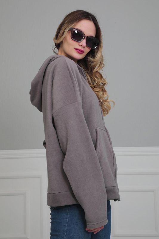 Kapüşonlu Fermuarlı Cepli Polar Sweatshirt,SW-3 Gri - 5