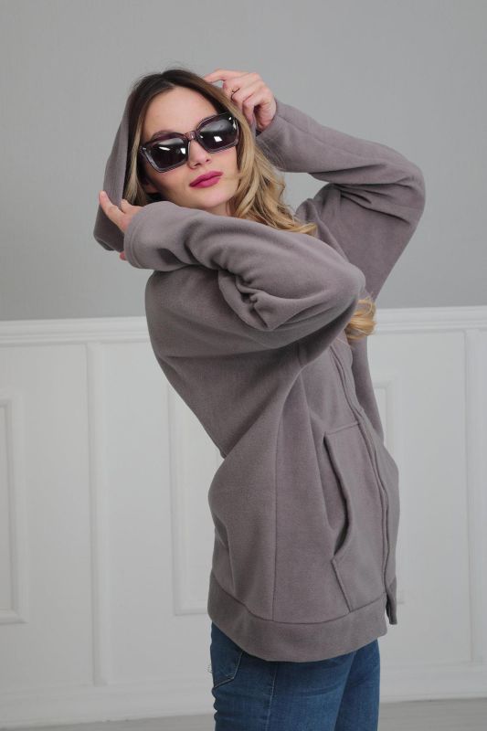 Kapüşonlu Fermuarlı Cepli Polar Sweatshirt,SW-3 Gri - 6