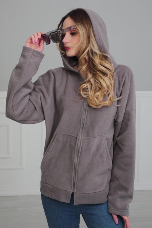 Kapüşonlu Fermuarlı Cepli Polar Sweatshirt,SW-3 Gri - 8